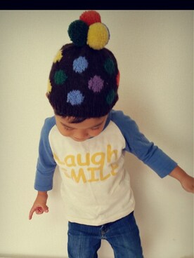 「MARKEY'S（マーキーズ）のアイテム（Tシャツ/カットソー、ベージュ系）」を使った、ERENさん（キッズ・100cm）の秋コーディネート