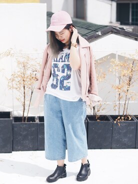 「A land（エーランド）のアイテム（帽子）」を使った、missgeezさん（レディース・158cm）の春コーディネート