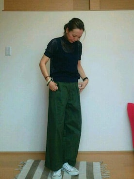「NANO universe（ナノユニバース）のベルト付ワイドチノパンツ（チノパンツ）」を使った、y_t&さん（レディース・154cm）の夏コーディネート