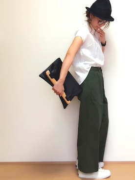 「NANO universe（ナノユニバース）のベルト付ワイドチノパンツ（チノパンツ）」を使った、y_t&さん（レディース・154cm）の秋コーディネート