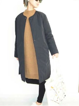 「着まわしコーデ」｜「アイテム（ノーカラージャケット）」を使った、Lafneさん（レディース・164cm）の冬コーディネート
