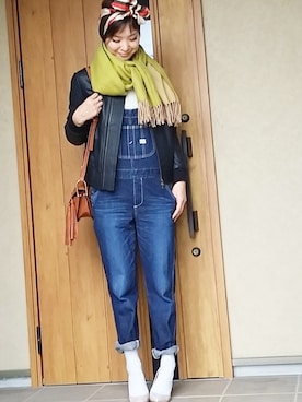 「Lee（リー）のアイテム（つなぎ/オールインワン）」を使った、Lafneさん（レディース・164cm）の冬コーディネート