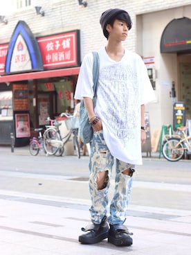 「FILA（フィラ）のアイテム（ニットキャップ/ビーニー）」を使った、KUNITOさん（メンズ・163cm）の夏コーディネート