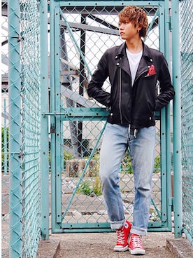 「FREAK'S STORE（フリークスストア）のアイテム（ライダースジャケット）」を使った、樋口竜司さん（メンズ・174cm・20代）の夏コーディネート