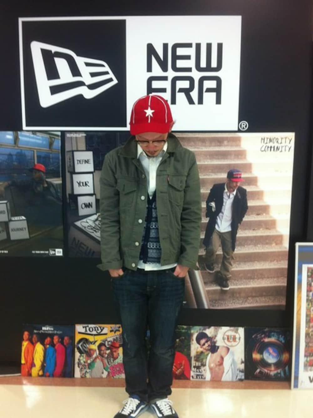 「9*4の9*4 Ebbets BB Hollywood Stars（キャップ、レッド系）」を使った、TAKさん（メンズ・166cm）の春コーディネートの1枚目の写真