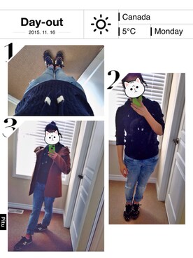 「アイテム（ピーコート、ゴールド系）」を使った、Aprilさん（レディース・157cm）の秋コーディネート