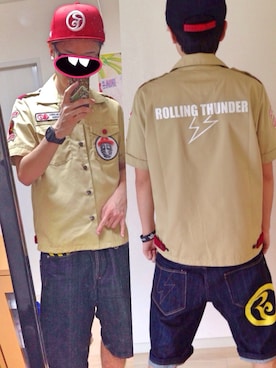 「ROLLING CRADLE（ローリングクレイドル）のアイテム（キャップ）」を使った、アナーキー田中さん（メンズ・171cm）の春コーディネート