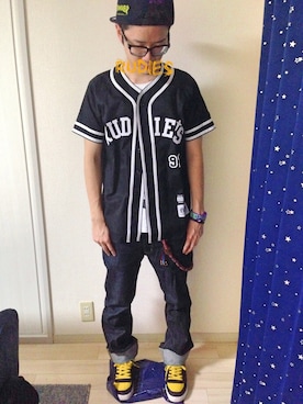 「ベースボールシャツ」｜「アイテム（財布/小物）」を使った、アナーキー田中さん（メンズ・171cm）の夏コーディネート