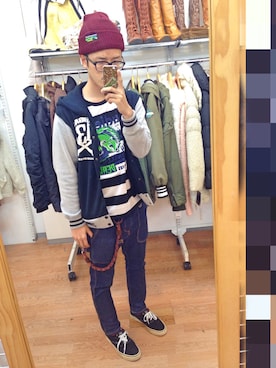 「アイテム（ウォレットチェーン）」を使った、アナーキー田中さん（メンズ・171cm）の秋コーディネート