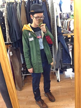 「PUNK DRUNKERS（パンクドランカーズ）のアイテム（モッズコート）」を使った、アナーキー田中さん（メンズ・171cm）の秋コーディネート