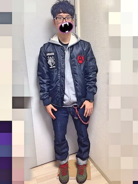 「アイテム（ウォレットチェーン）」を使った、アナーキー田中さん（メンズ・171cm）の冬コーディネート