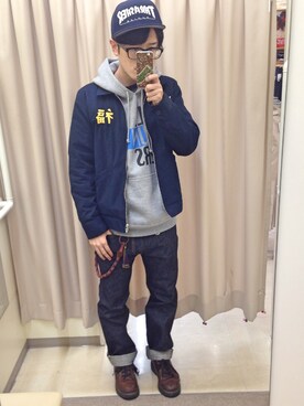 「ROLLING CRADLE（ローリングクレイドル）のアイテム（その他トップス）」を使った、アナーキー田中さん（メンズ・171cm）の冬コーディネート