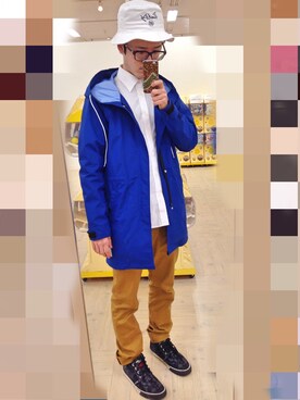「ノーカラーシャツ」｜「アイテム（ナイロンジャケット）」を使った、アナーキー田中さん（メンズ・171cm）の冬コーディネート