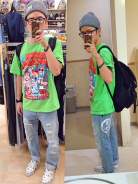 「ROLLING CRADLE（ローリングクレイドル）のアイテム（ニットキャップ/ビーニー）」を使った、アナーキー田中さん（メンズ・171cm）の夏コーディネート