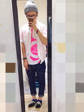 「ROLLING CRADLE（ローリングクレイドル）のアイテム（ニットキャップ/ビーニー）」を使った、アナーキー田中さん（メンズ・171cm）の夏コーディネート
