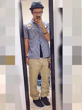 「SABBAT13（サバト）のアイテム（パンツ）」を使った、アナーキー田中さん（メンズ・171cm）の夏コーディネート