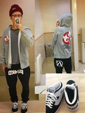 「ROLLING CRADLE（ローリングクレイドル）のアイテム（パーカー）」を使った、アナーキー田中さん（メンズ・171cm）の秋コーディネート