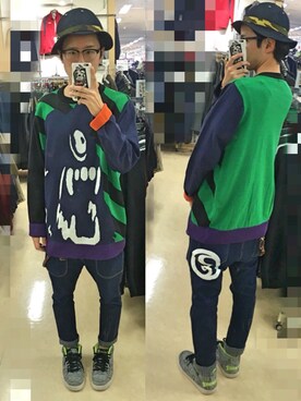 「ROLLING CRADLE（ローリングクレイドル）のアイテム（ニット/セーター）」を使った、アナーキー田中さん（メンズ・171cm）の秋コーディネート