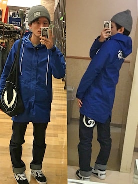 「ROLLING CRADLE（ローリングクレイドル）のアイテム（ニットキャップ/ビーニー）」を使った、アナーキー田中さん（メンズ・171cm）の冬コーディネート
