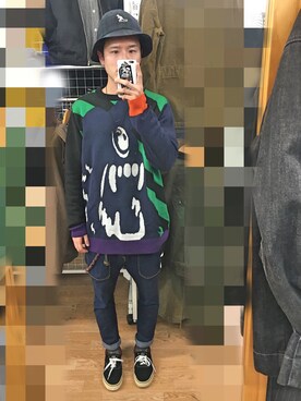 「ROLLING CRADLE（ローリングクレイドル）のアイテム（ニット/セーター）」を使った、アナーキー田中さん（メンズ・171cm）の冬コーディネート