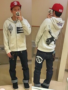 「ROLLING CRADLE（ローリングクレイドル）のアイテム（帽子）」を使った、アナーキー田中さん（メンズ・171cm）の冬コーディネート