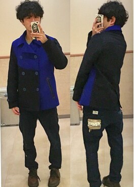 「PUNK DRUNKERS（パンクドランカーズ）のアイテム（ピーコート）」を使った、アナーキー田中さん（メンズ・171cm）の冬コーディネート