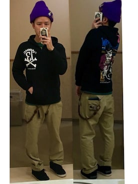 「SABBAT13（サバト）のアイテム（パンツ）」を使った、アナーキー田中さん（メンズ・171cm）の冬コーディネート