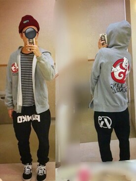 「ROLLING CRADLE（ローリングクレイドル）のアイテム（パーカー）」を使った、アナーキー田中さん（メンズ・171cm）の冬コーディネート