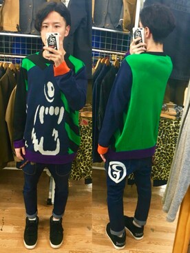 「ROLLING CRADLE（ローリングクレイドル）のアイテム（ニット/セーター）」を使った、アナーキー田中さん（メンズ・171cm）の春コーディネート