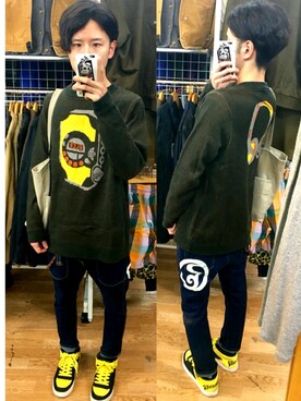 「ROLLING CRADLE（ローリングクレイドル）のアイテム（ニット/セーター）」を使った、アナーキー田中さん（メンズ・171cm）の春コーディネート
