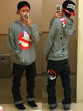 「ROLLING CRADLE（ローリングクレイドル）のアイテム（デニムパンツ）」を使った、アナーキー田中さん（メンズ・171cm）の春コーディネート