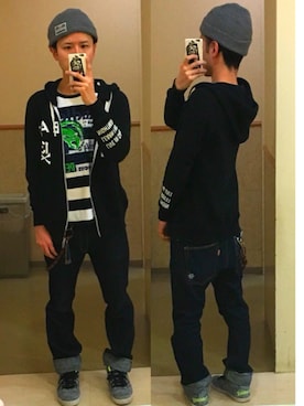「ROLLING CRADLE（ローリングクレイドル）のアイテム（ニットキャップ/ビーニー）」を使った、アナーキー田中さん（メンズ・171cm）の春コーディネート
