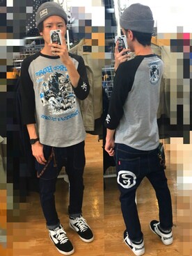 「ROLLING CRADLE（ローリングクレイドル）のアイテム（ニットキャップ/ビーニー）」を使った、アナーキー田中さん（メンズ・171cm）の春コーディネート