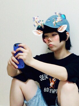 「annahulのアイテム（Tシャツ/カットソー、ブラック系）」を使った、Kitajiiさん（レディース・156cm）の夏コーディネート