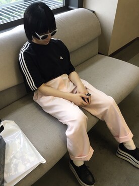 「adidas（アディダス）のアイテム（トップス、ブラック系）」を使った、Kitajiiさん（レディース・156cm）の夏コーディネート