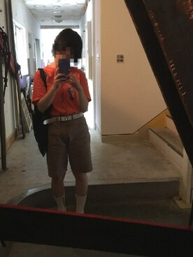 「usedのアイテム（Tシャツ/カットソー、オレンジ系）」を使った、Kitajiiさん（レディース・156cm）の夏コーディネート