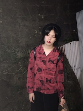 「red」｜「アイテム（ハンチング/ベレー帽）」を使った、Kitajiiさん（レディース・156cm）の秋コーディネート