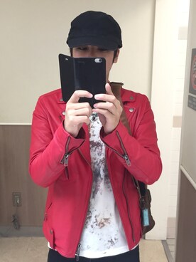 「DOWBL（ダブル）のアイテム（ライダースジャケット）」を使った、はくとさん（メンズ・171cm）の秋コーディネート