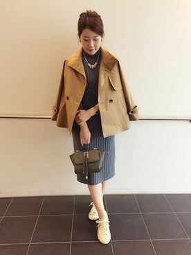 「ニットワンピース」｜「アイテム（ポンチョ）」を使った、DouDou_STAFFさん（レディース・160cm）の秋コーディネート