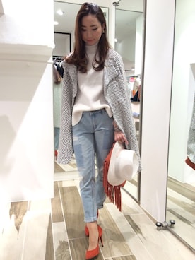 「冬」｜「アイテム（パンプス、オレンジ系）」を使った、DouDou_STAFFさん（レディース・166cm）の冬コーディネート
