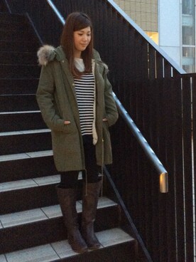 「LBC（エルビーシー）のアイテム（モッズコート）」を使った、sayaさん（レディース・156cm）の冬コーディネート