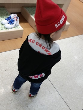 「RCWB（アールシーダブリュービー）のアイテム（ニットキャップ/ビーニー）」を使った、kori☺さん（キッズ・80cm）の秋コーディネート