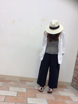 「KBF（ケイビーエフ）のKBF ペーパーブレードハット（ハット、ホワイト系）」を使った、chikoさん（レディース・148cm）の夏コーディネート
