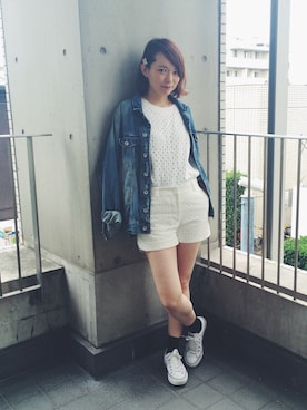 「アイテム（その他ヘアアクセサリー、ホワイト系）」を使った、下島麻子さん（レディース・159cm）の夏コーディネート
