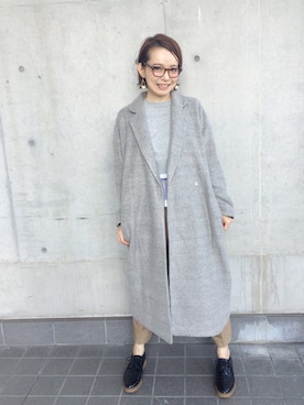 「MILKFED.」｜「アイテム（チェスターコート）」を使った、下島麻子さん（レディース・159cm）の秋コーディネート