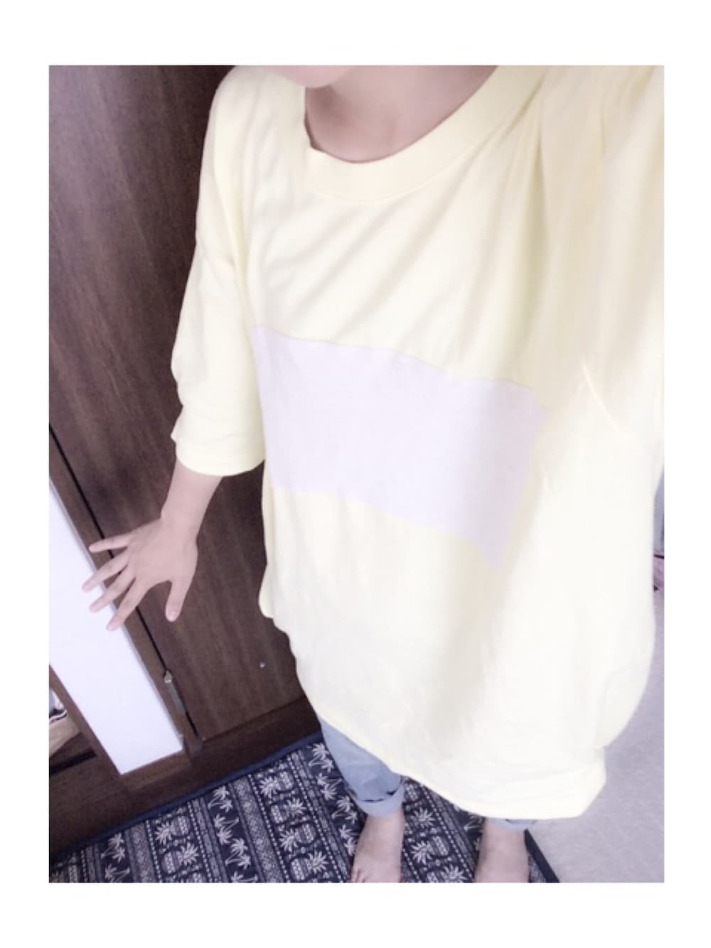 「バイト、手抜き、lyserg、ねむたい」｜「LYSERGのアイテム（Tシャツ/カットソー、イエロー系）」を使った、まあ(や)さん（レディース・145cm）の夏コーディネートの1枚目の写真