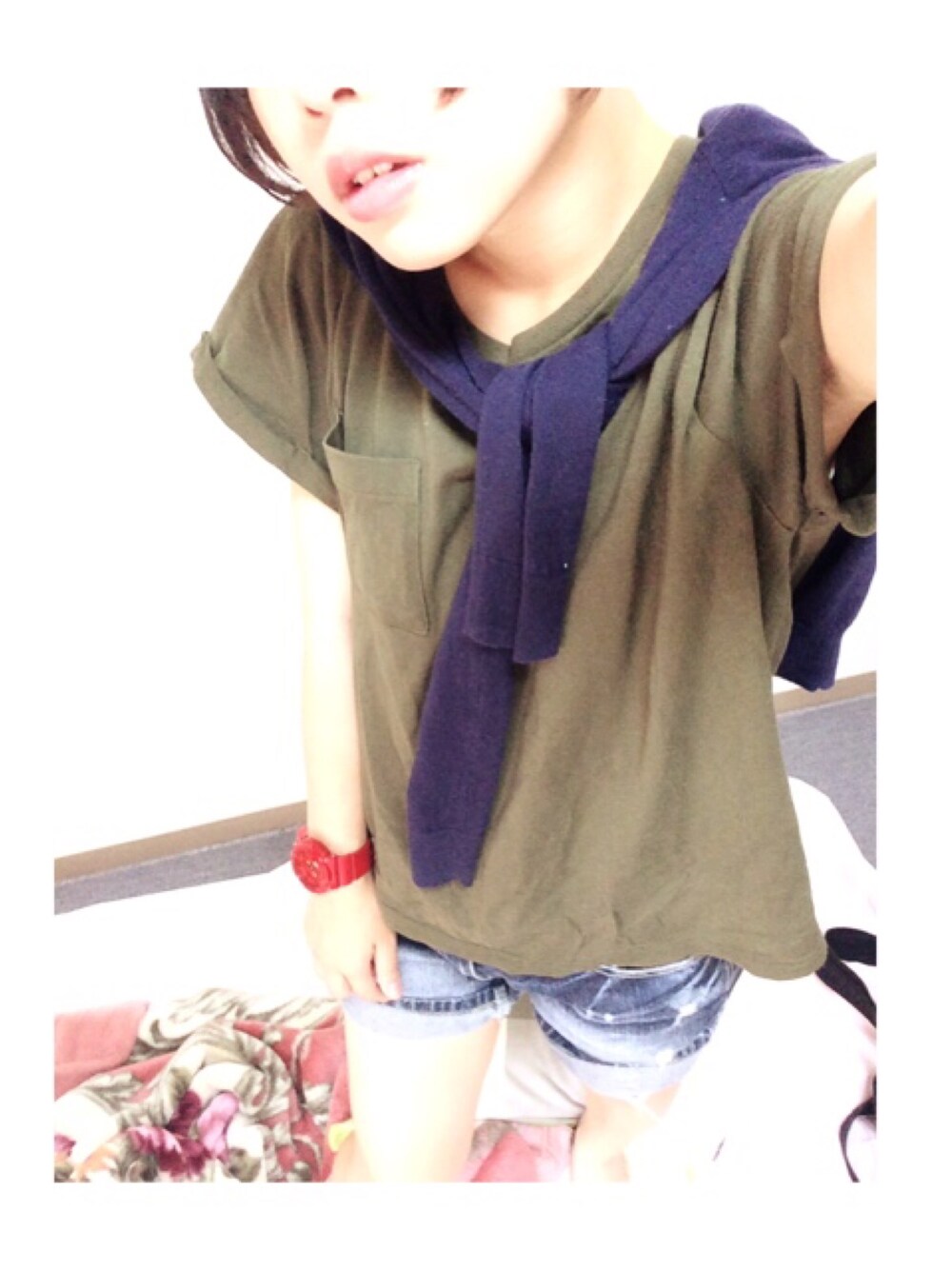 「帰りたい」｜「niko and...のUSAコットンポケットTシャツ【niko and...】（Tシャツ/カットソー、グリーン系）」を使った、まあ(や)さん（レディース・145cm）の秋コーディネートの1枚目の写真