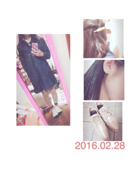 「デニムシャツワンピース」｜「アイテム（ニット/セーター）」を使った、ゆうきさん（レディース・149cm）の冬コーディネート