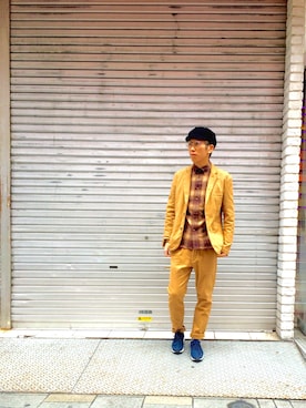 「アイテム（シューズ、ブルー系）」を使った、GRAND GLOBAL上野店さん（メンズ・170cm）の秋コーディネート