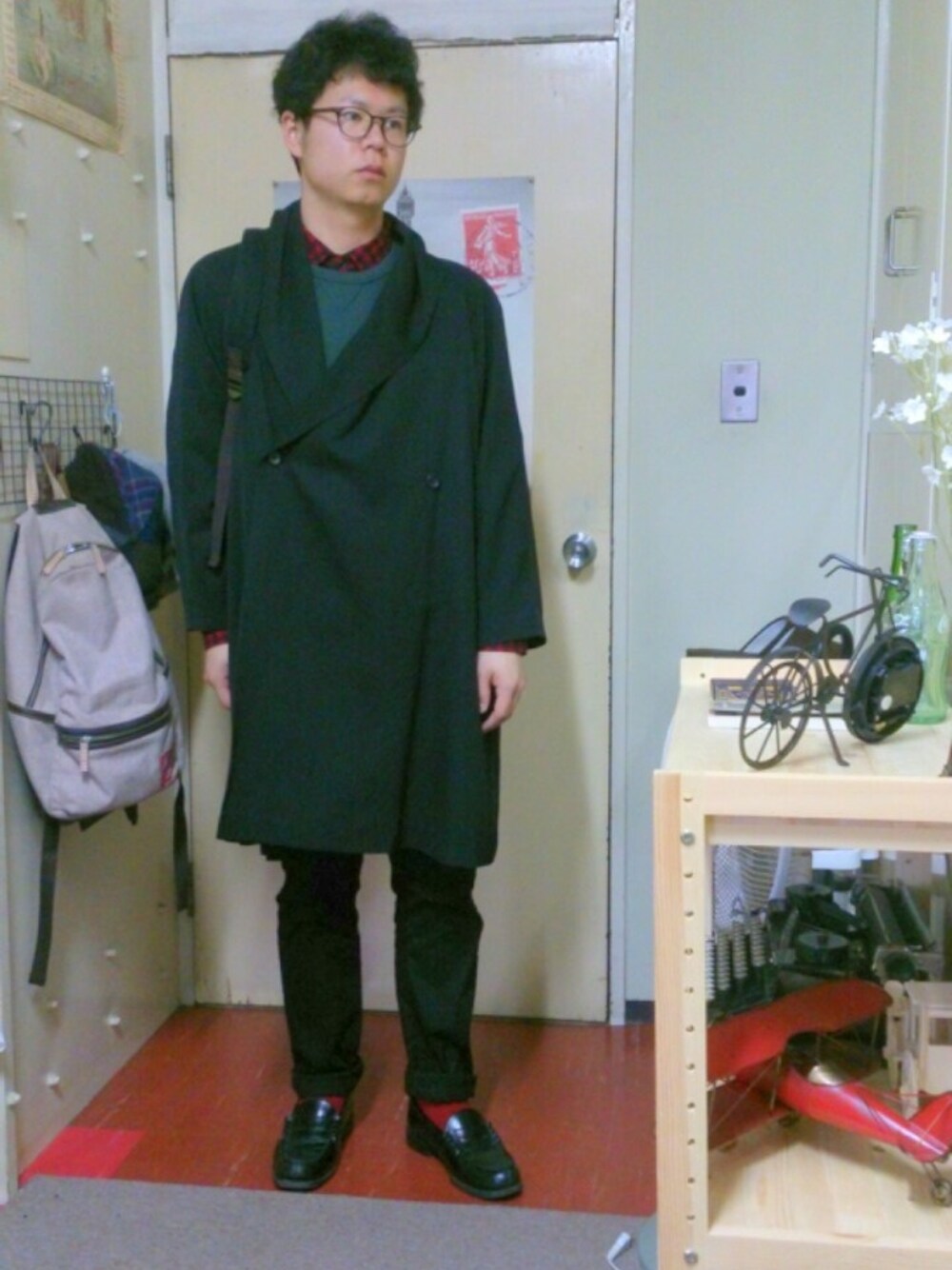「不明のアイテム（その他アウター、ブラック系）」を使った、たむさん（メンズ・170cm）の冬コーディネートの1枚目の写真